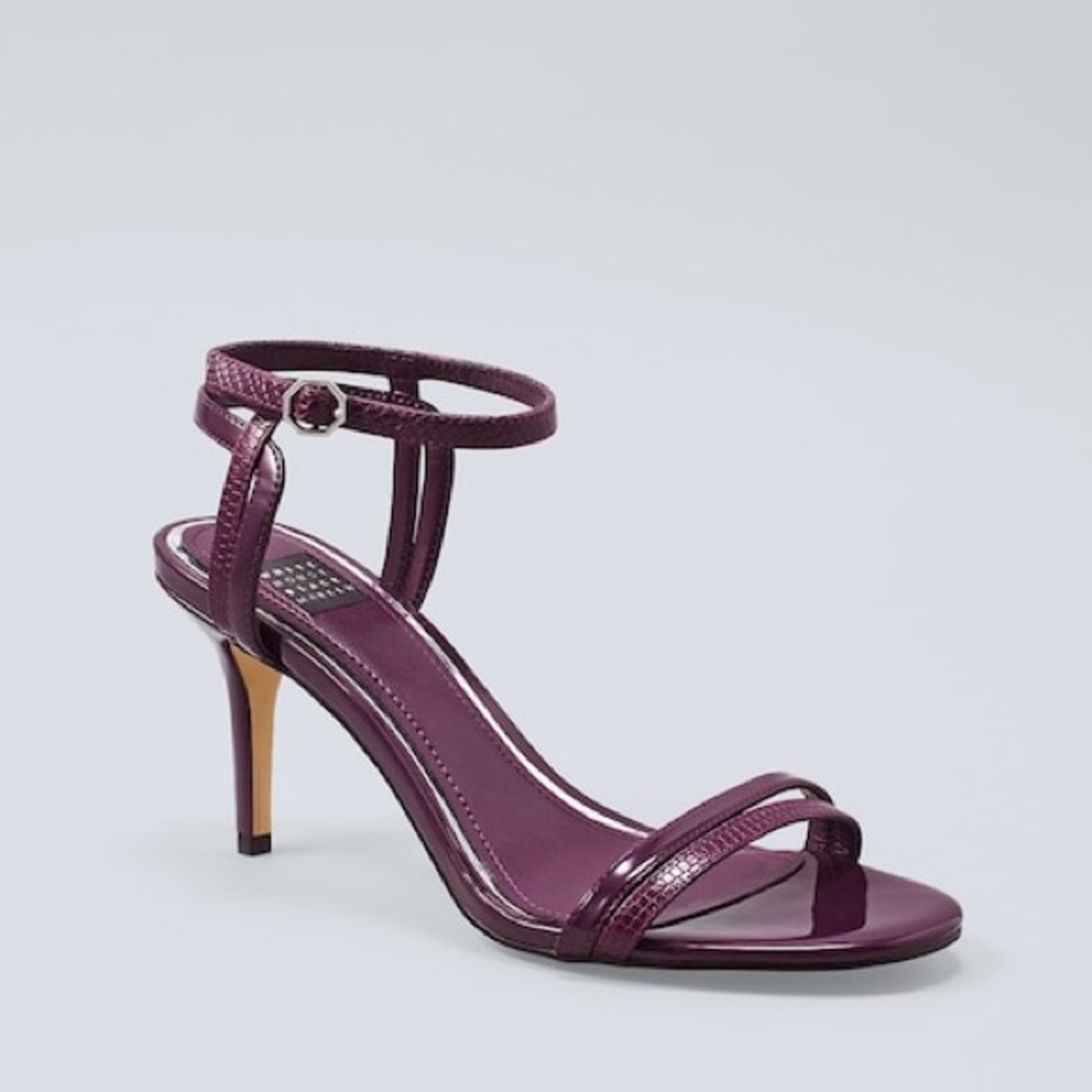 LIZARD-EMBOSSED LEATHER & PATENT STRAPPY HEELS